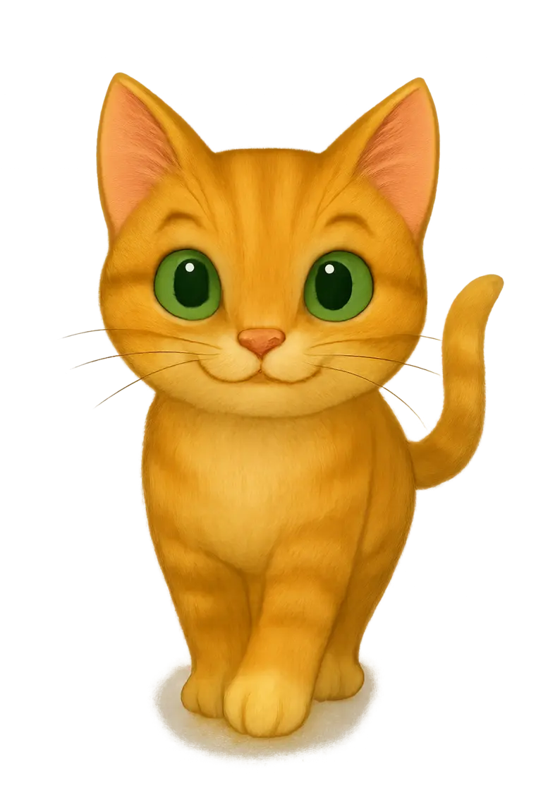 Die orangefarbene Katze Marie mit großen grünen Augen.